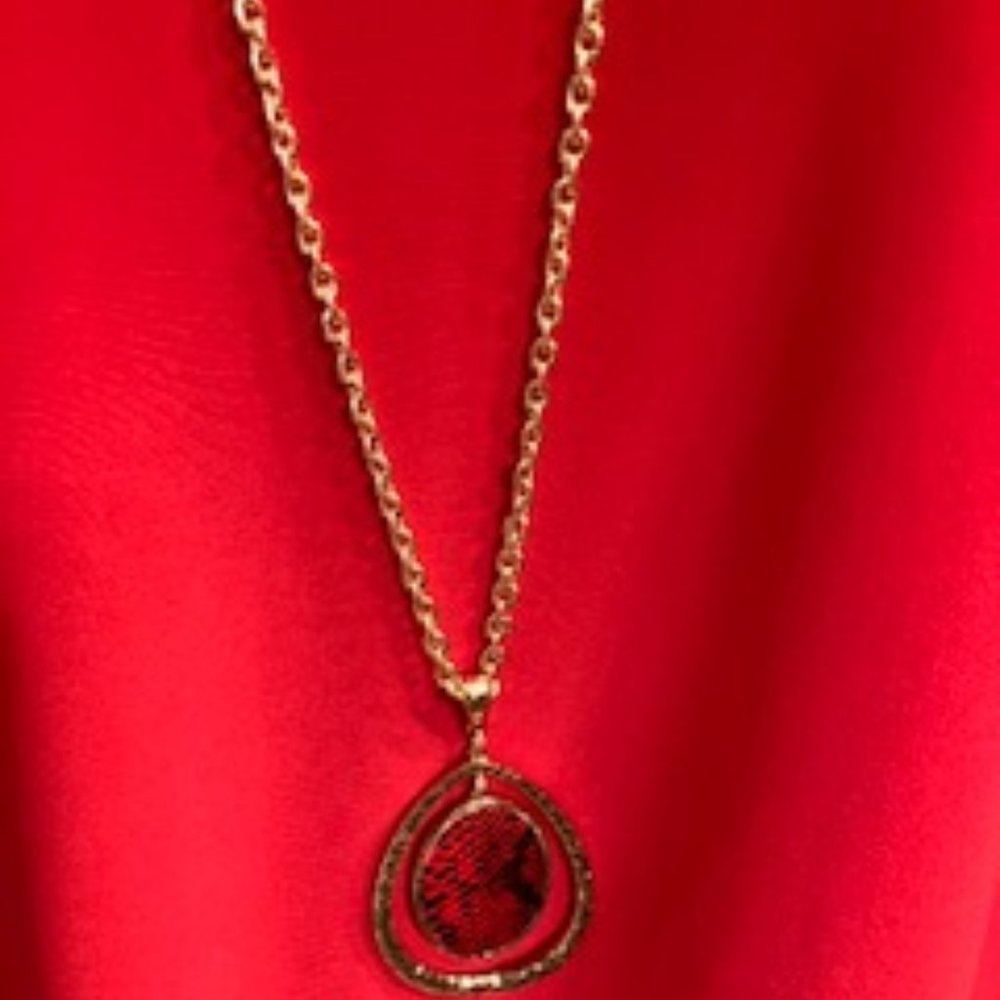 ERICA LYONS - NWT- Chic Teardrop Pendant Necklace with Red Faux Leather Accent